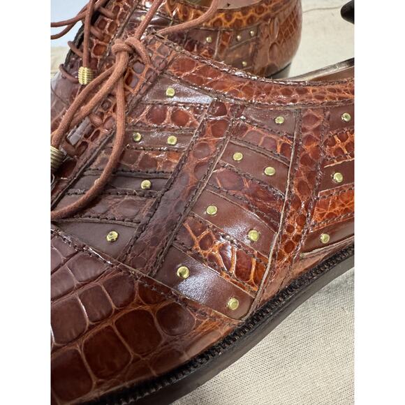 R. Martegani Shoes Mens Size 9 Brown Oxford Croc Embossed Made in Italy Leather main image 13